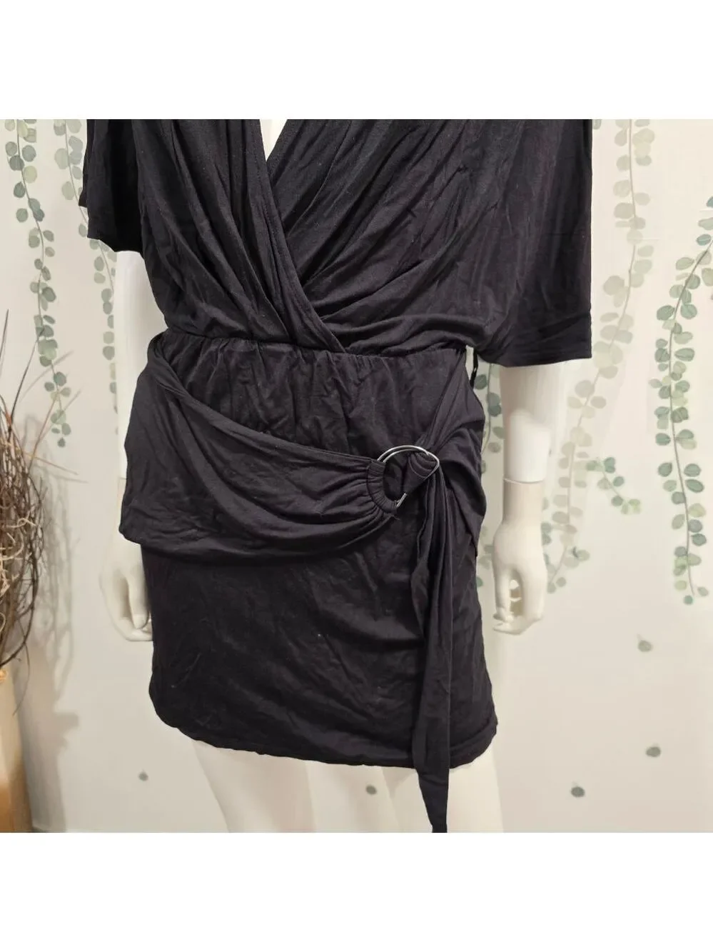 Free People Chelsea Knit Black Wrap Mini Dress NWT Small Kimono Sleeve
